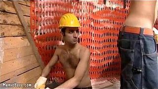 Steamy Old Young gay sex at a construction site porn video